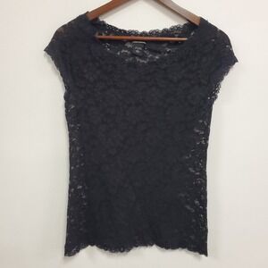 Moda International‎ Womens Y2K Fairy Grunge Lace Top Size L Black Whimsigoth